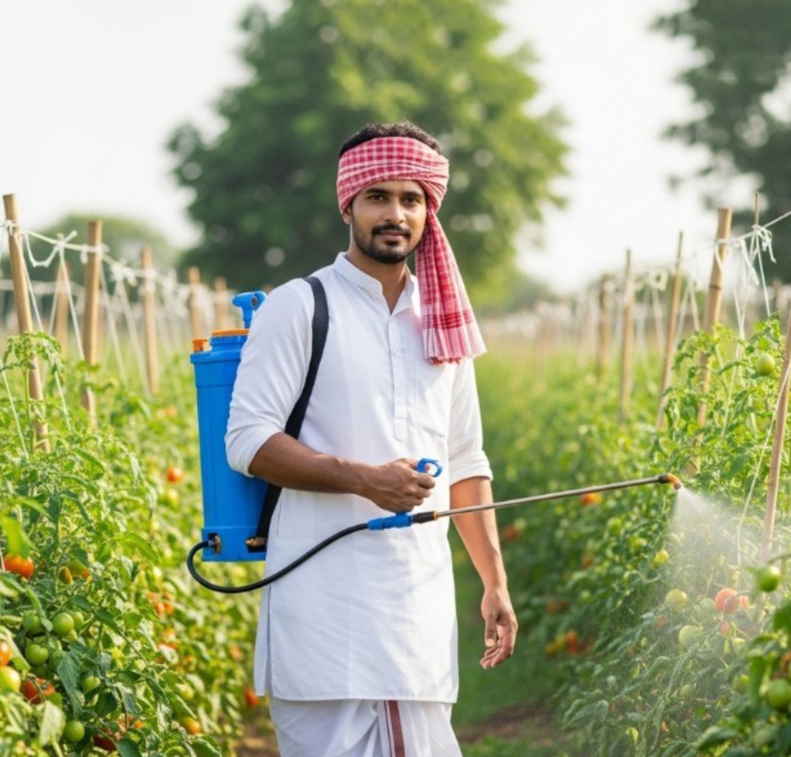 farmer Spraying on Tomato